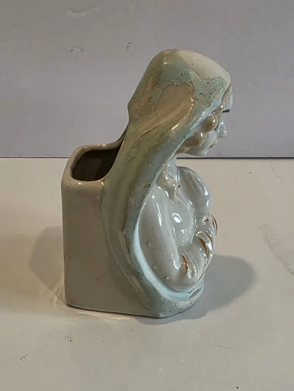Vintage Ceramic Madonna Planter Vase Featuring A Praying Mother Mary